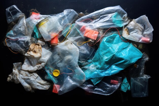 Zdjęcie plastiku jednorazowego morza i oceany mają śmieci