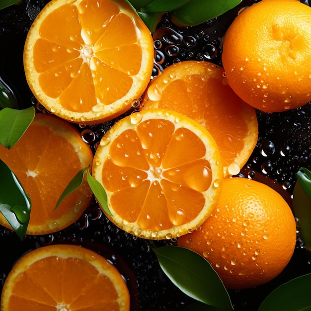Plastry pomarańczy z kroplami wody Generative AI