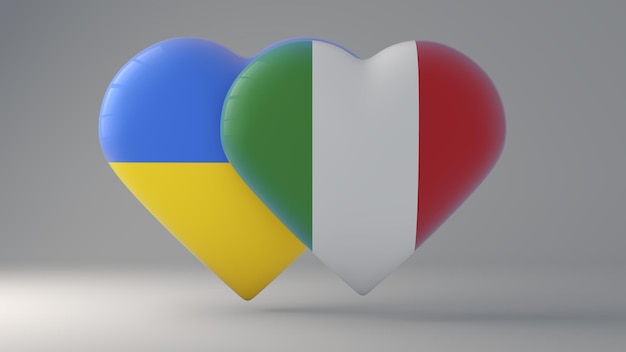 Płaszcz w kształcie serca przedstawiający flagi państwowe Ukrainy i Włoch