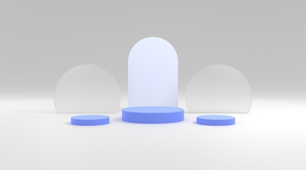 Platforma 3D niebieski i szklany kolor w szarym tle Renderowanie ilustracji 3D odpowiednie dla produktu