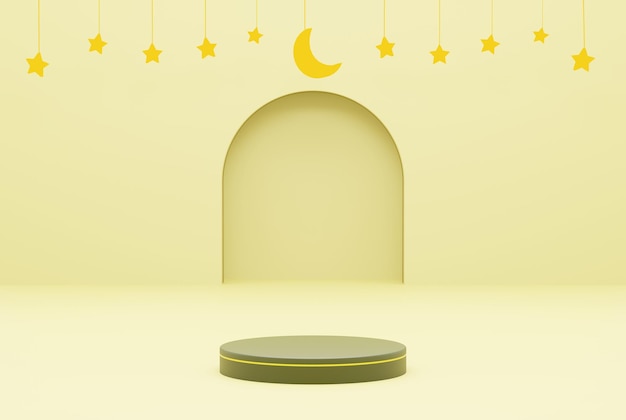 Platforma z żółtym tłem gwiazda ramadan kareem koncepcja renderowania ilustracji 3d
