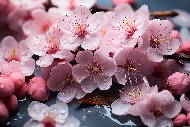 Zdjęcie płatki kwiatów wiśni w kolorze śnieżno-różowym