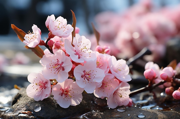 Zdjęcie płatki kwiatów wiśni w kolorze śnieżno-różowym