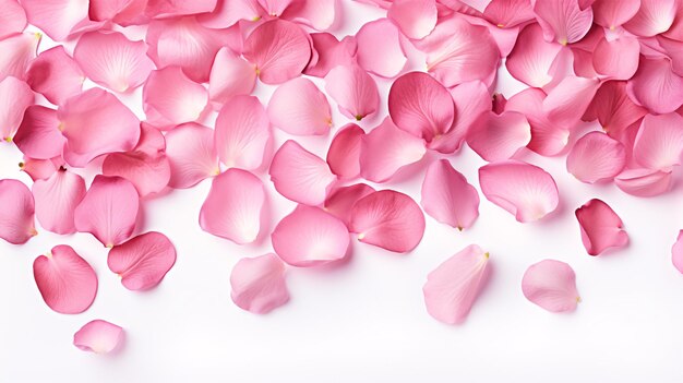 Płatki róż zabarwione na różowo leżały wybielone na bladej powierzchni