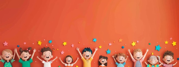 Playtime Fun Banner przedstawiający szczęśliwe dzieci z kreskówek w Play Ideal Banner reklamowy z Copyspace