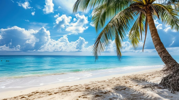 plaża i palmy na morzu z ładnym tłem nieba