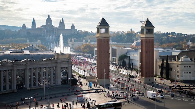 Plaza Of Spain Wieże Weneckie I Pałac Narodowy W Barcelonie