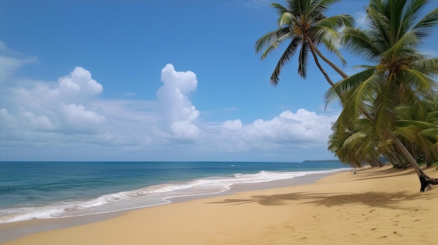 Plaża w Goa z palmami i niebieskim niebem
