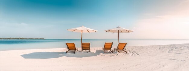 Plaża z leżakami i parasolami na niej