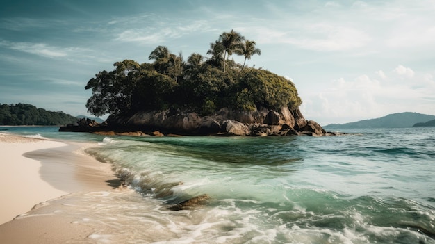 Plaża z małą wyspą pośrodku oceanu