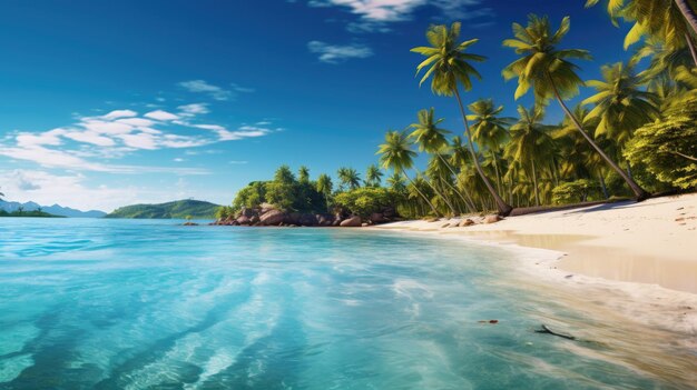 Plaża z palmami i błękitną wodą