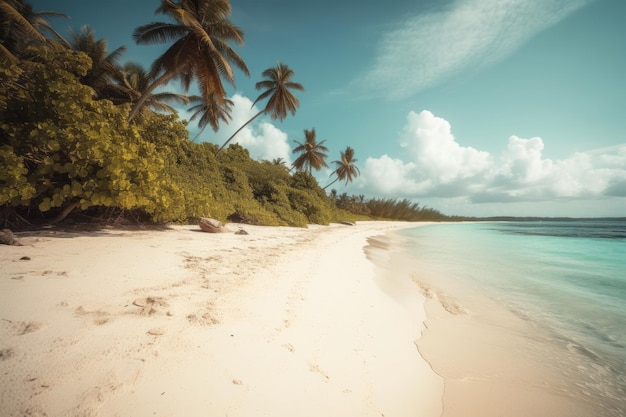 Plaża z palmami i błękitnym niebem