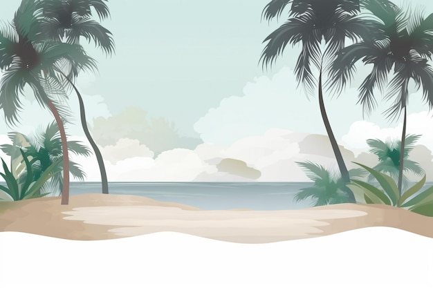 Plaża z palmami i morzem w tle.