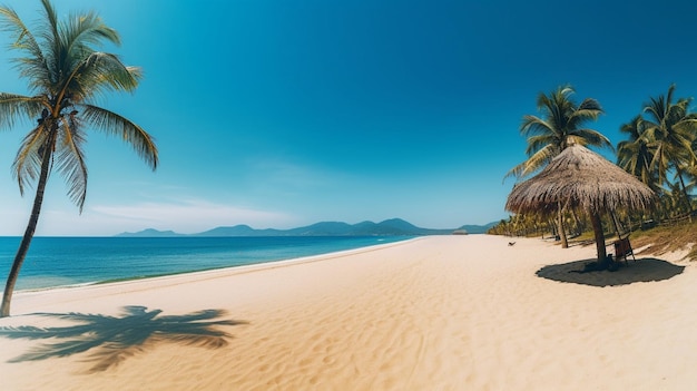 Plaża z palmami i plażą w tle