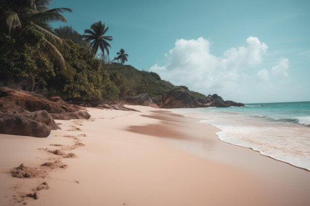 Plaża z palmami i różową piaszczystą plażą