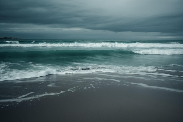 Plaża z pochmurnym niebem i błękitnym oceanem.