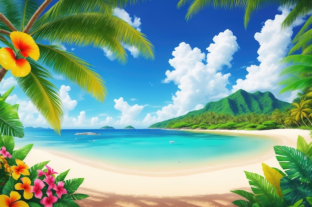 Plaża z tropikalną wyspą i tropikalną wyspą