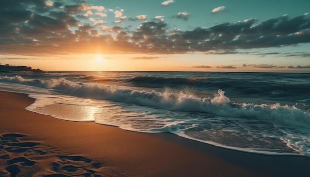 Plaża z zachodem słońca i falami