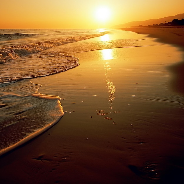Zdjęcie plaża z zachodzącym na niej słońcem
