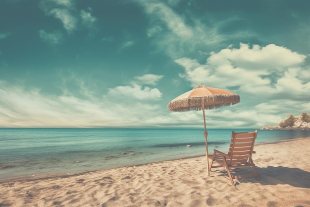 Plażowa scena z parasolem i krzesłem w piasku