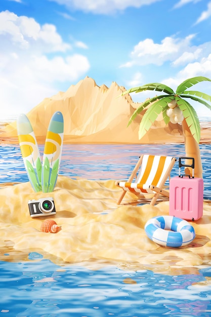Plażowa scena z plażą i plażowym parasolem.