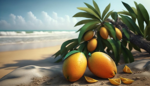 Plażowy obraz przedstawiający wyśmienitą generatywną sztuczną inteligencję z mango
