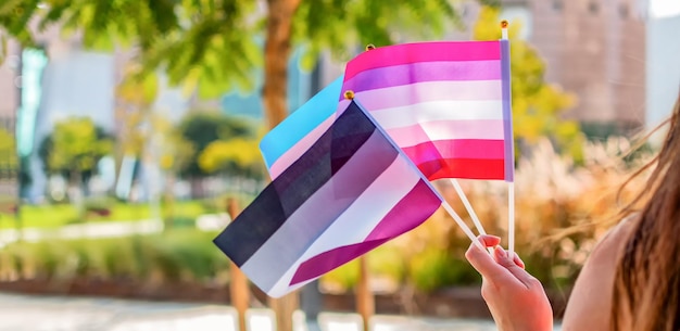 Płeć queer LGBTQ duma flagi Selektywny fokus