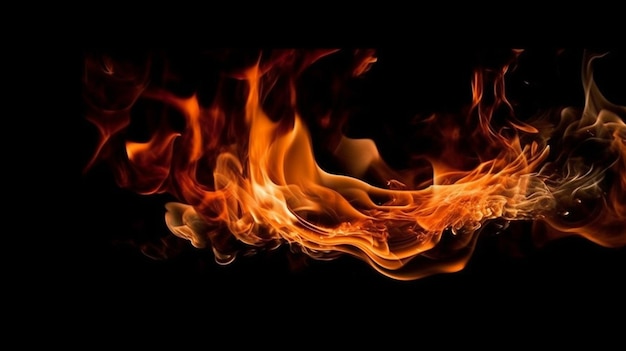 Płomienie ognia na czarnym tle Streszczenie płomień ognia płomień tekstury tłagenerative ai