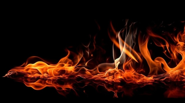 Płomienie ognia na czarnym tle Streszczenie płomień ognia płomień tekstury tłagenerative ai