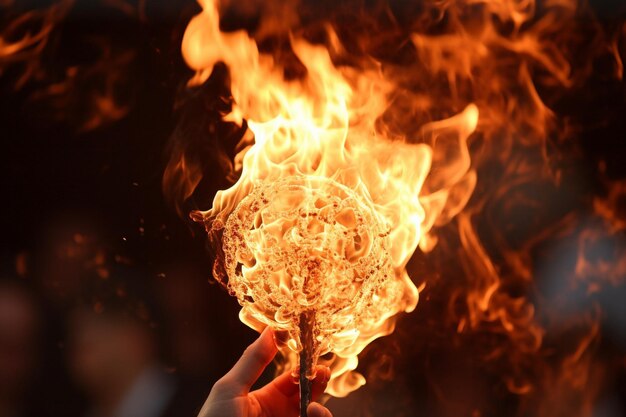 Płomienie wystrzelające z pochodni podczas ceremonii religijnej