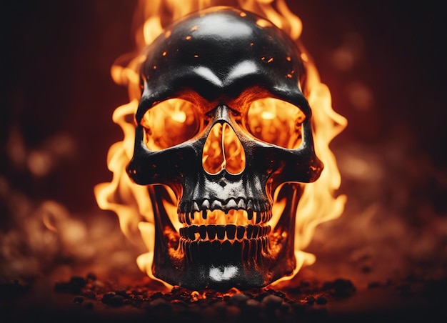 Zdjęcie płonąca metalowa czaszka