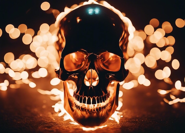Zdjęcie płonąca metalowa czaszka