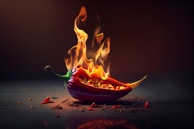Płonąca papryczka chili na firegenerative ai