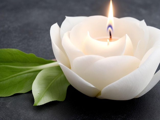 Zdjęcie płonąca świeca i biały kwiat