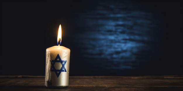Zdjęcie płonąca świeca i flaga izraela na ciemnym tle