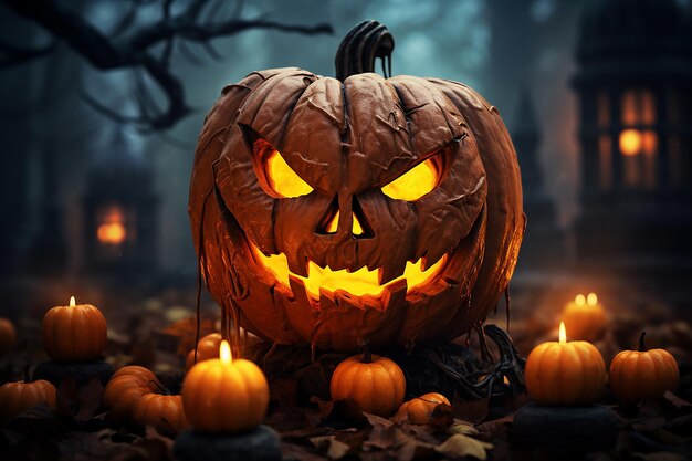 Płonąca świeca Jacko'Lantern w główce dyni Halloween