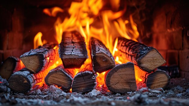Płonące drewno w kominku Generative Ai