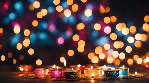 Zdjęcie płonące lampy diya na tle bokeh świętowanie diwali