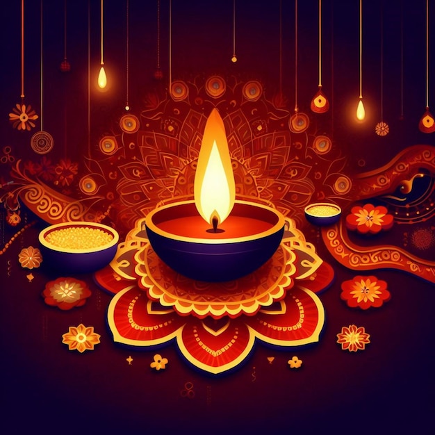 Płonące lampy Diya podczas Diwali