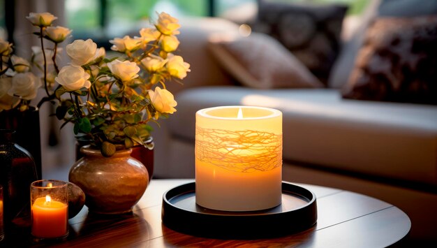 Płonące świece Przyjemna dekoracja domu Atmosfera relaksu i koncepcji aromaterapii