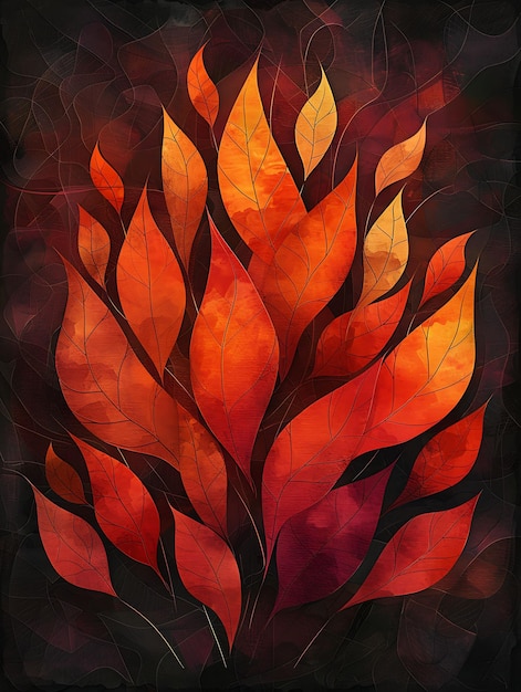Płonący krzew z teksturą płomienia w kształcie wycinek wycinek kolor ilustracja trendy dekoracja tła