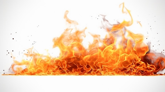 Zdjęcie płonący ogień płomienia i iskry na białym tle