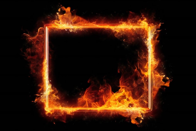 Zdjęcie płonie ramka ze słowem ogień.