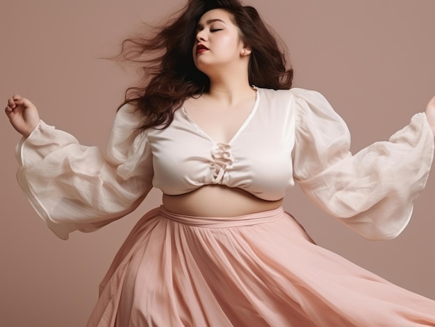 Plus size kobieta w emocjonalnej dynamicznej pozie