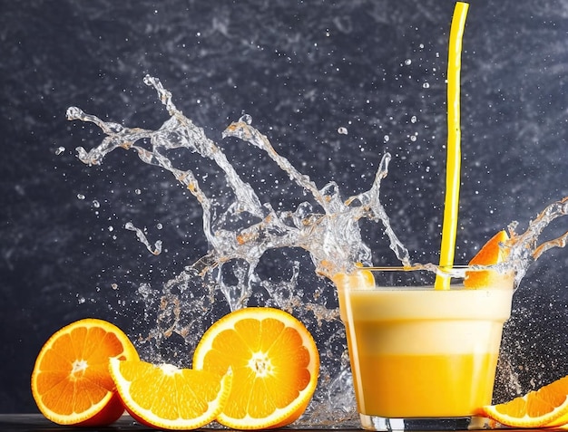 plusk soku pomarańczowego w szkle