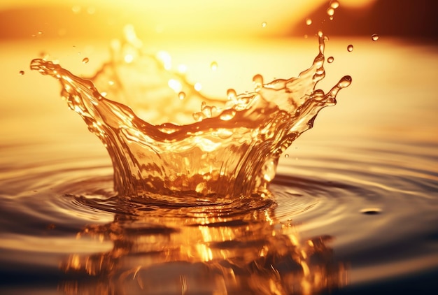 plusk wody plusk wody na tle wody zachód słońca zdjęcie premium złote światło