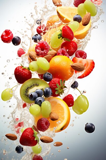 Plusk wody z owocami i jagodami