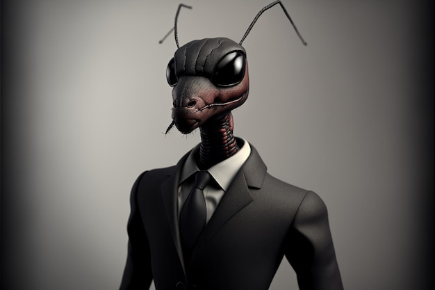 Pluskwa w garniturze z czarną twarzą mrówki.