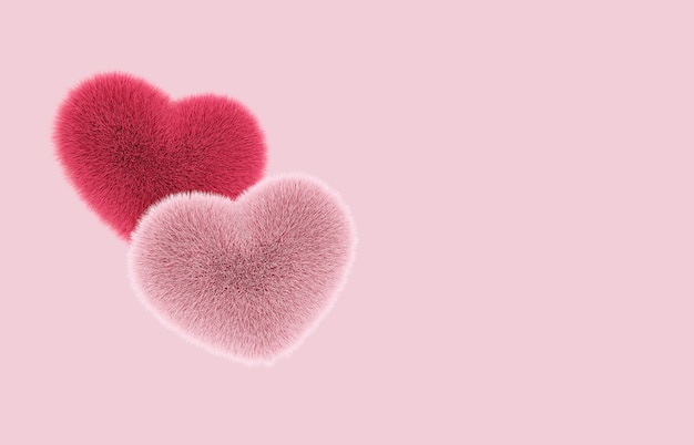 Zdjęcie pluszowe futrzane serca latają z kopią miejsca w koncepcji miłości