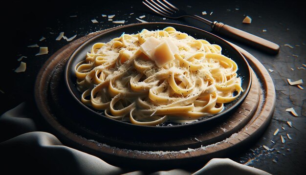 Płyn z fettuccine Alfredo z gryzlonym serem parmesanowym